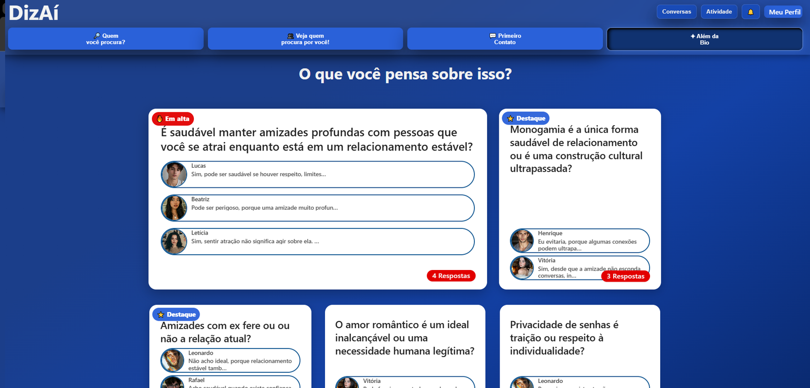 Prévia da página de perguntas do DizAí